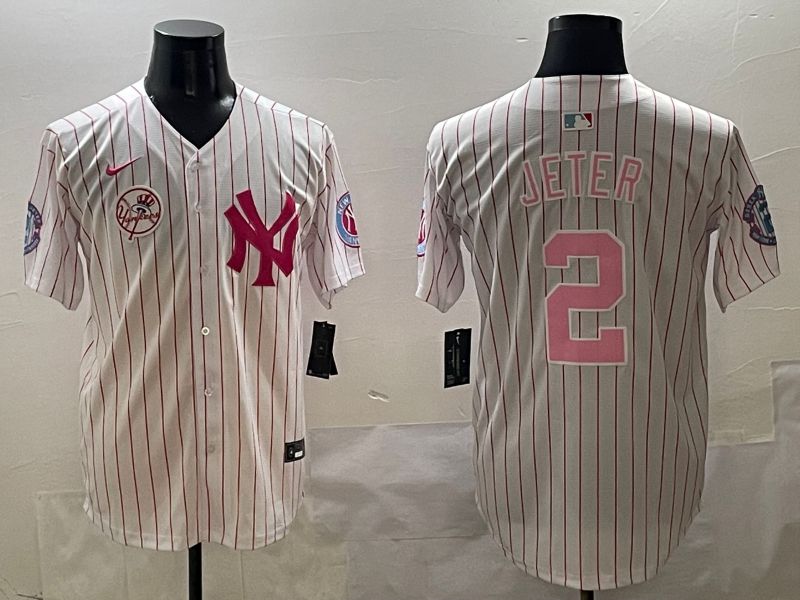 Men New York Yankees #2 Jeter Stripe Red Jointly Name 2025 Nike MLB Jersey style 7